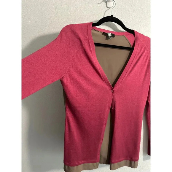Saks Fifth Avenue Cashmere and Silk Cardigan Rose Pink and Brown Sweater Size M - Picture 6 of 8